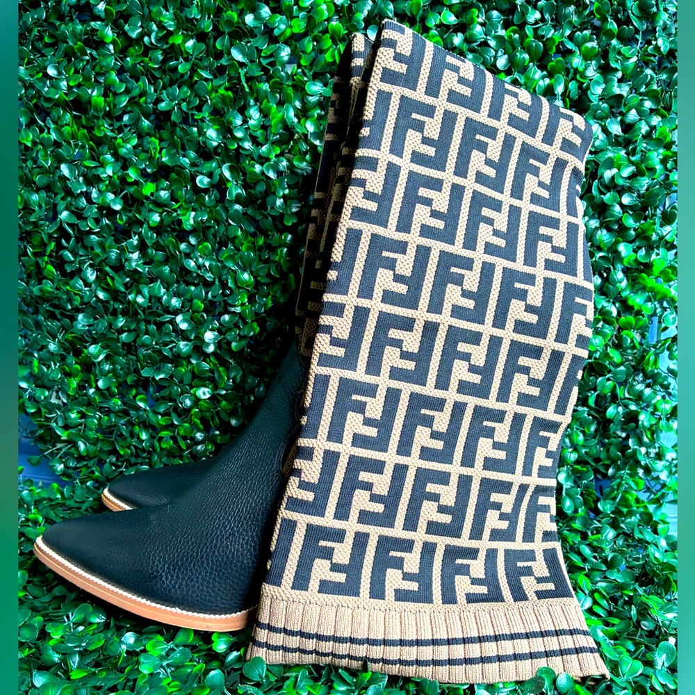 Fendi Black and Tan Over the Knee Boots